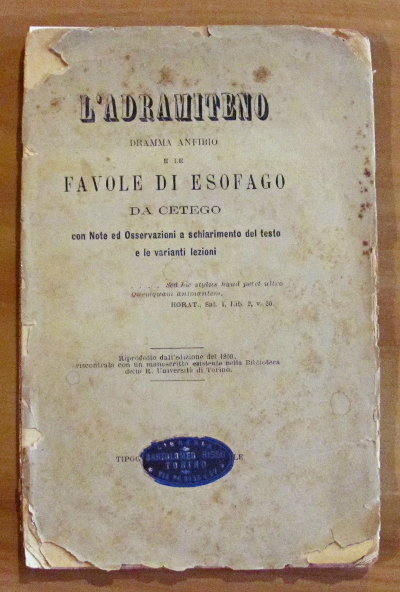 L'ADRAMITENO DRAMMA ANFIBIO e LE FAVOLE DI ESOFAGO DA CETEGO