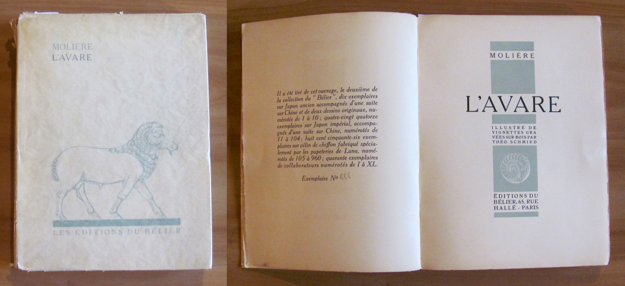 L'AVARE. 1931 - ill. Theo SCHMIED - Tirat. Limitata