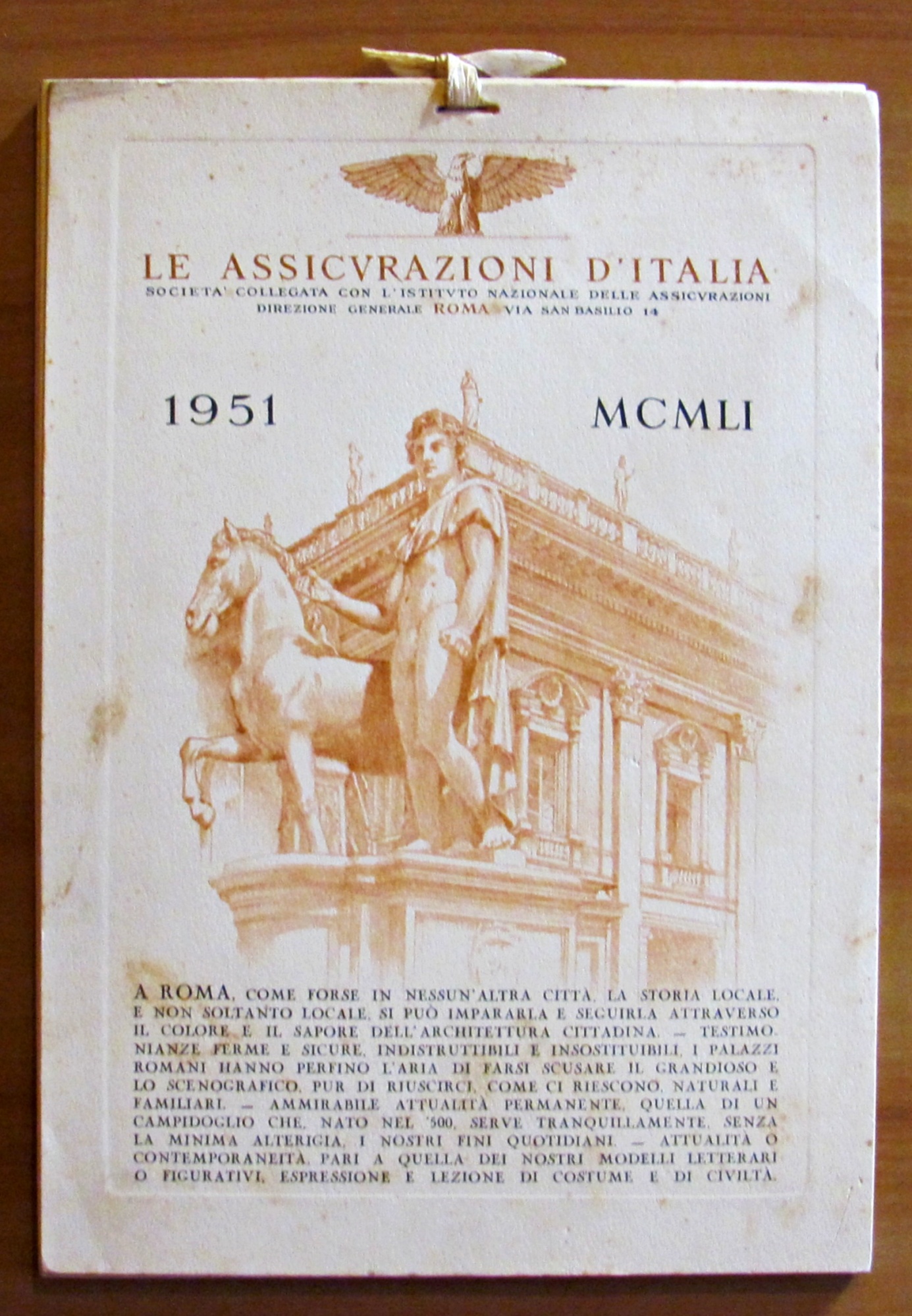LE ASSICURAZIONI D'ITALIA - Calendario 1951