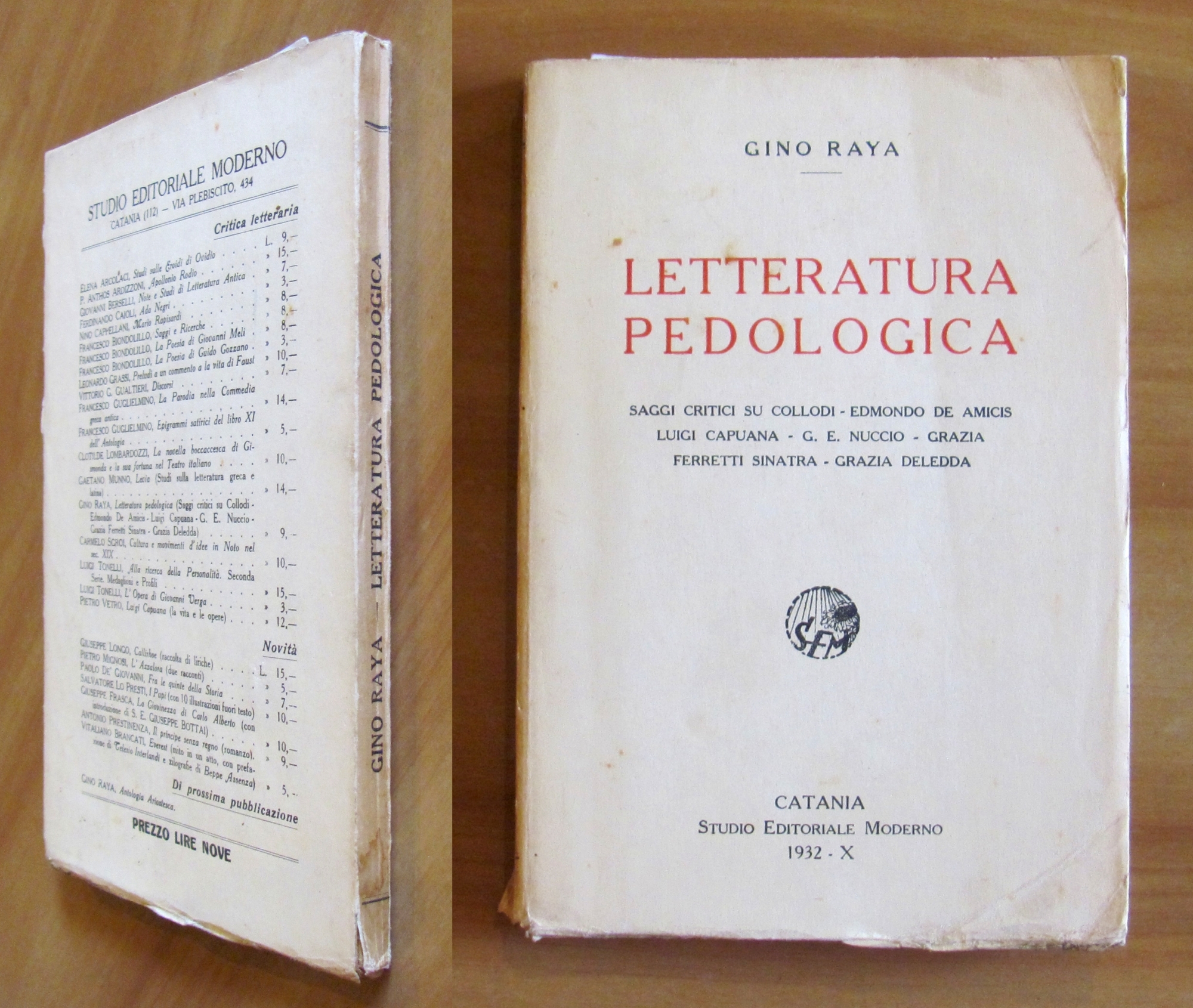 LETTERATURA PEDOLOGICA Saggi su Collodi, De Amicis, Capuana ecc. 1932