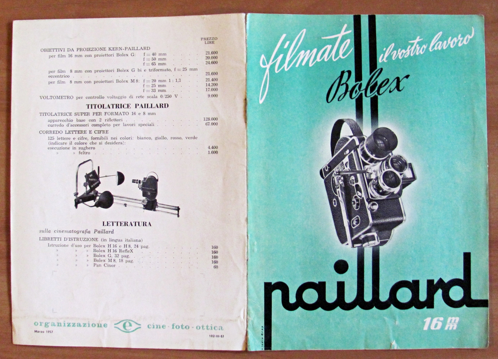 Listino Prezzi BOLEX PAILLARD - Marzo 1957