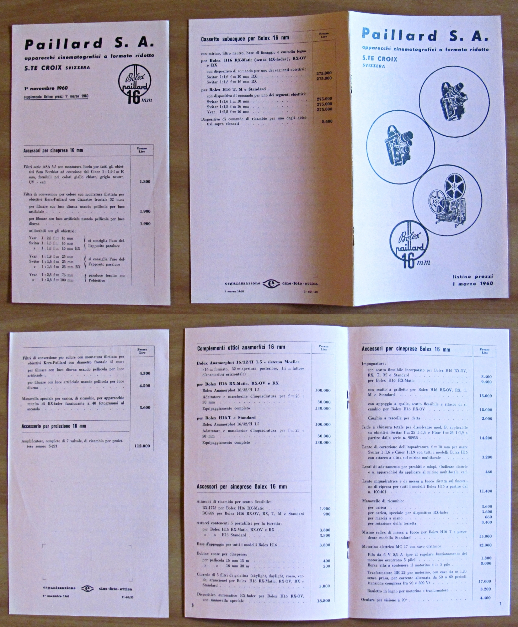 Listino Prezzi PAILLARD + Supplemento 1960