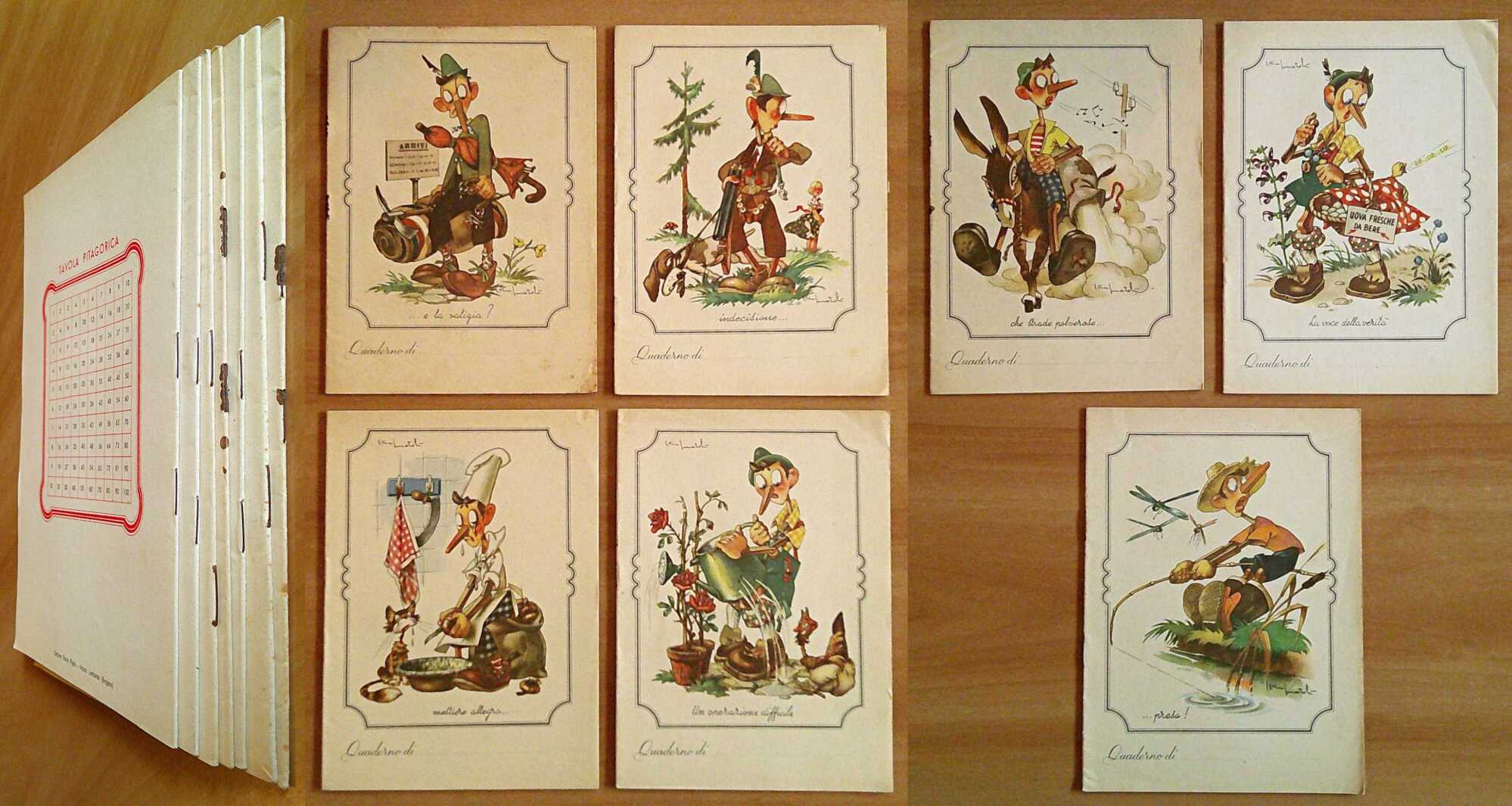 Lotto di 7 quaderni a righe e a quadretti PINOCCHIO, …