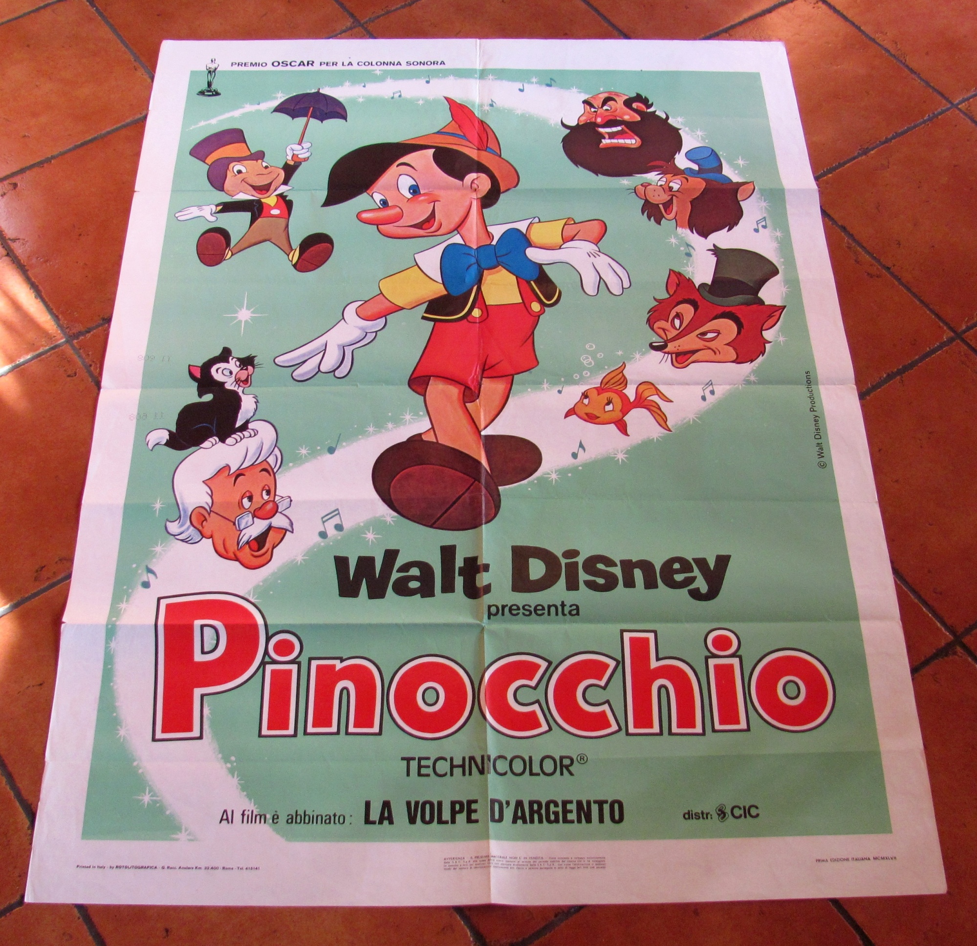 Manifesto DISNEY presenta PINOCCHIO, I edizione Italiana 1947