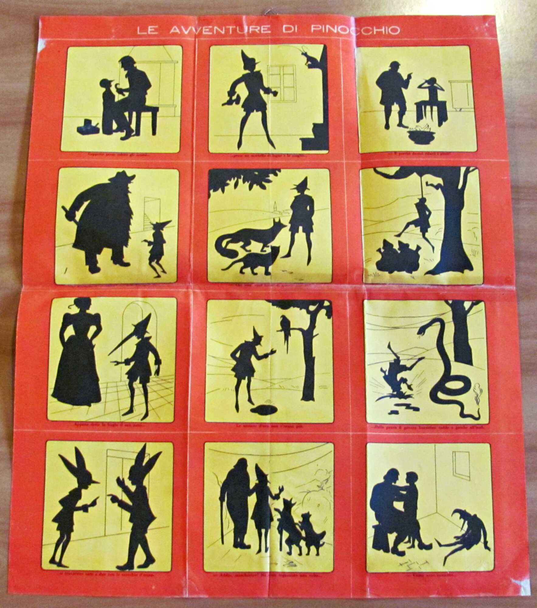 Manifesto Scolastico LE AVVENTURE DI PINOCCHIO in SILHOUETTE, anni '30 …