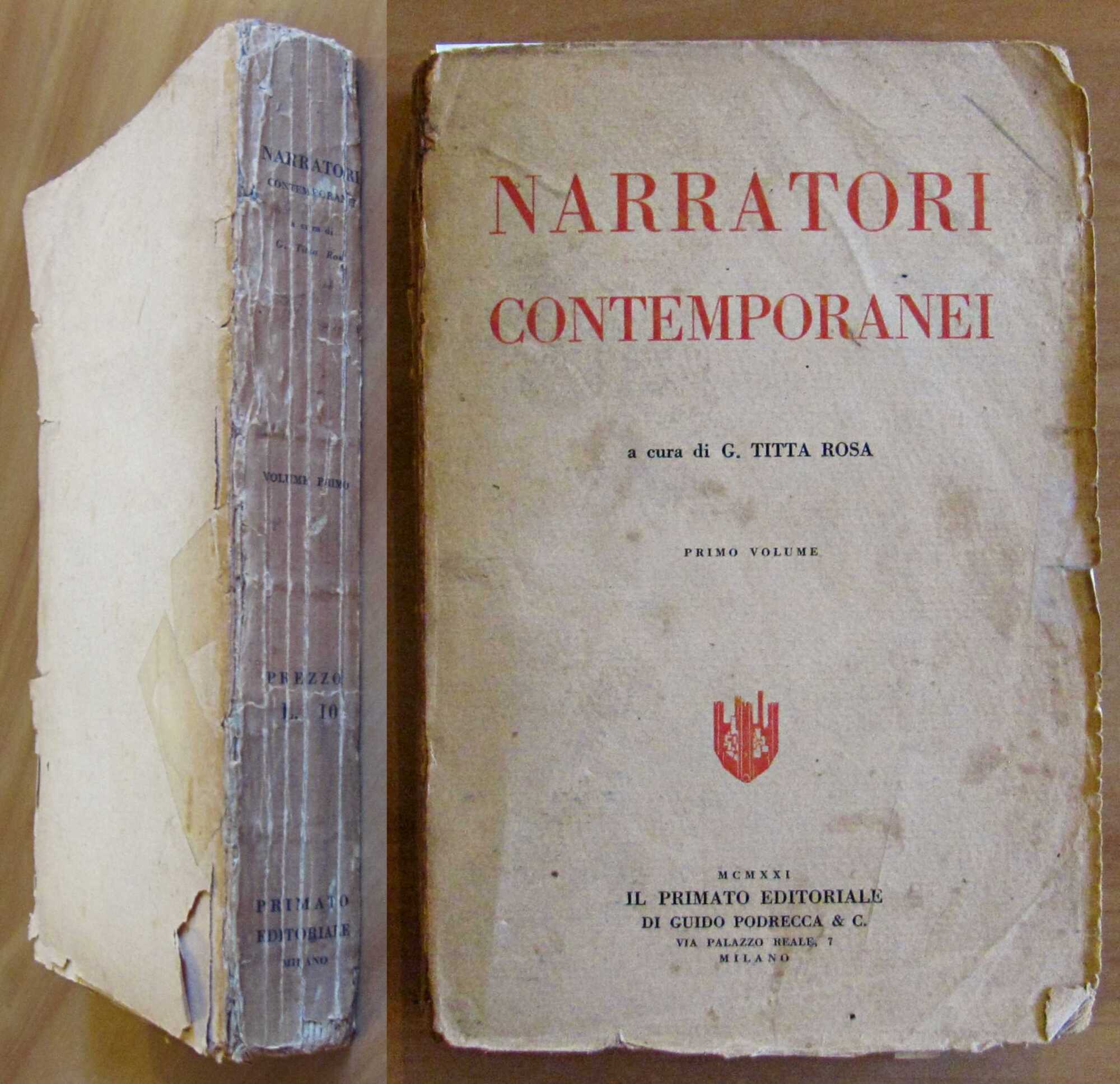 NARRATORI CONTEMPORANEI Primo Volume, 1921