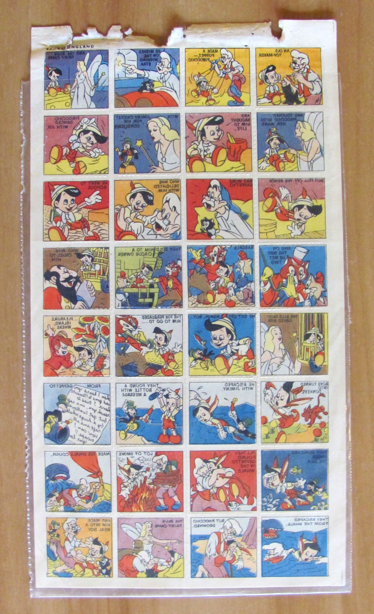PINOCCHIO - Foglio di 32 Decalcomanie anni '40