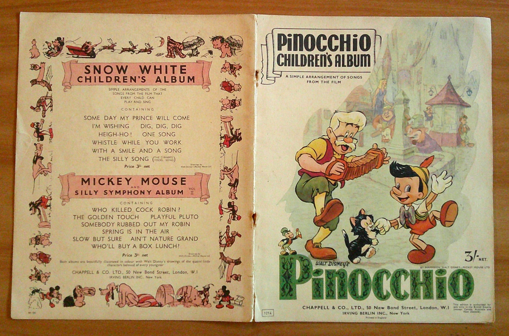 PINOCCHIO Children's Album - Songs fron the Film, 1940
