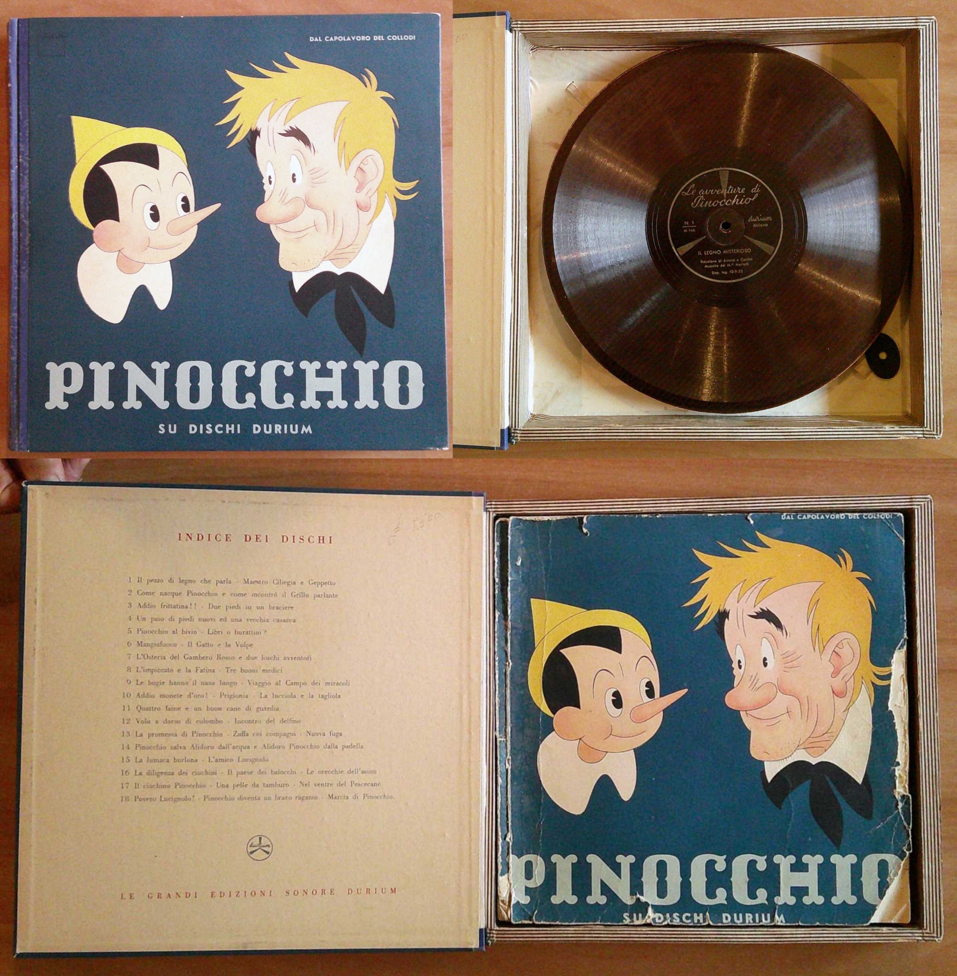 PINOCCHIO SU DISCHI DURIUM, 1950 ill. PINOCHI - Cofanetto con …