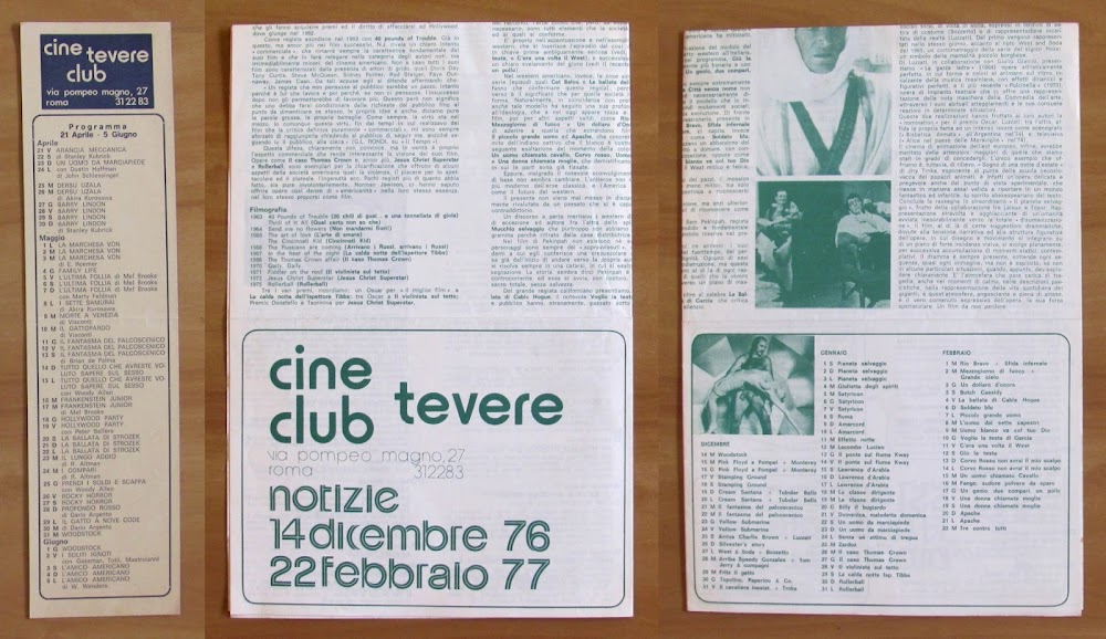 Programma Giornale Notiziario CINE CLUB TEVERE 1976/77 + Programma allegato …