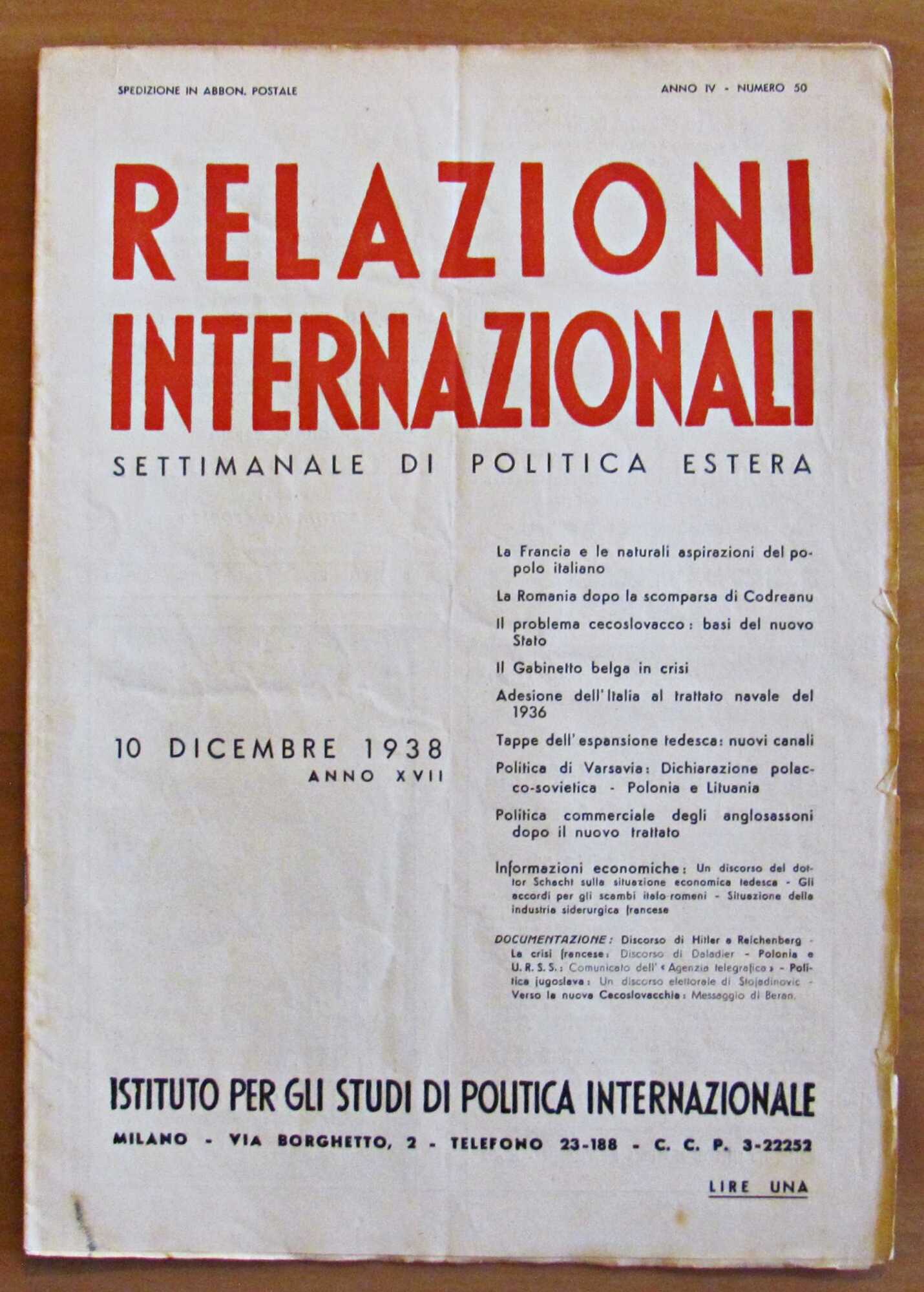 RELAZIONI INTERNAZIONALI - Settimanale di Politica Estera N.50 - 10 …
