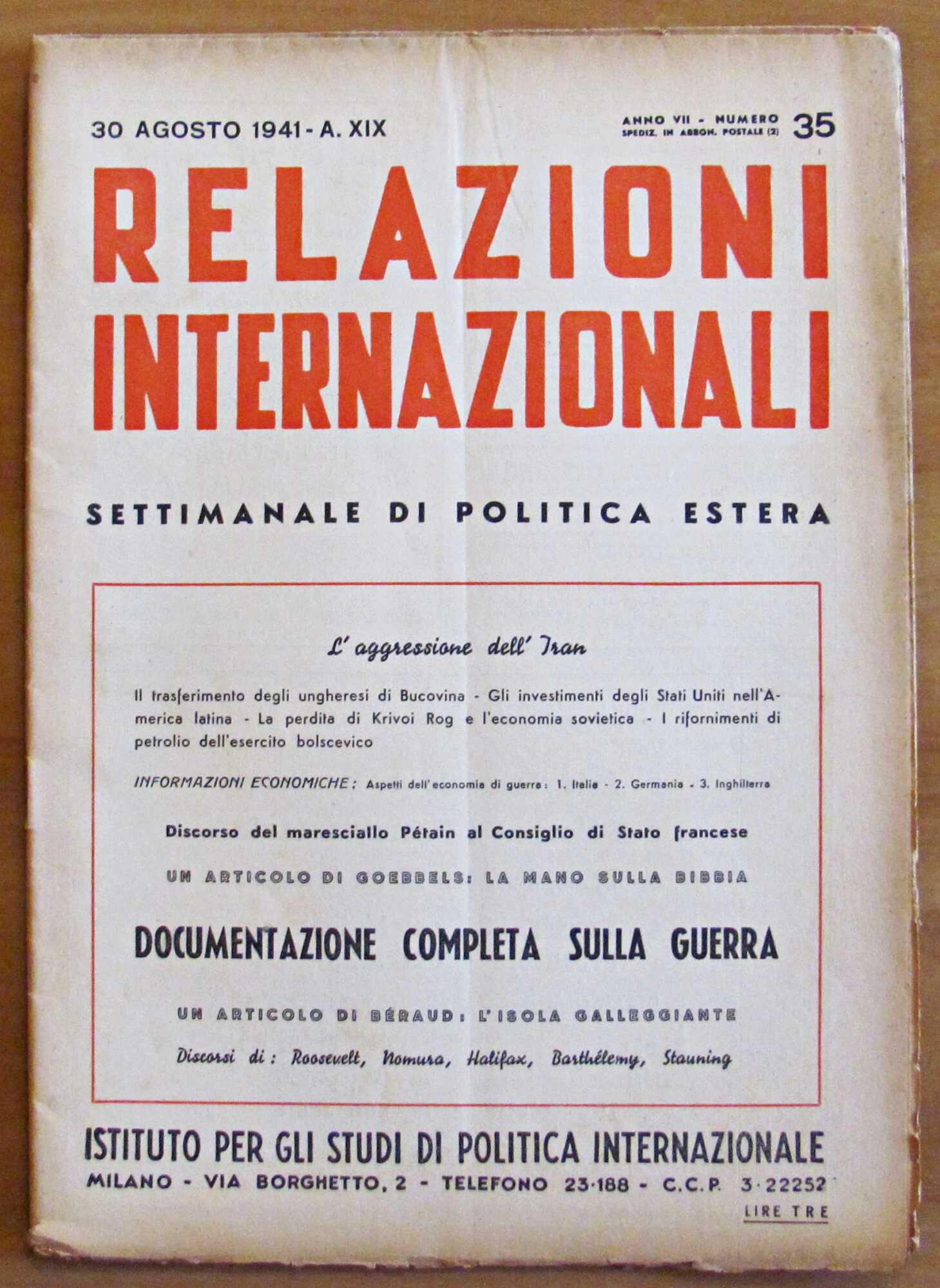 RELAZIONI INTERNAZIONALI N.35 - Settimanale di Politica Estera - 30 …