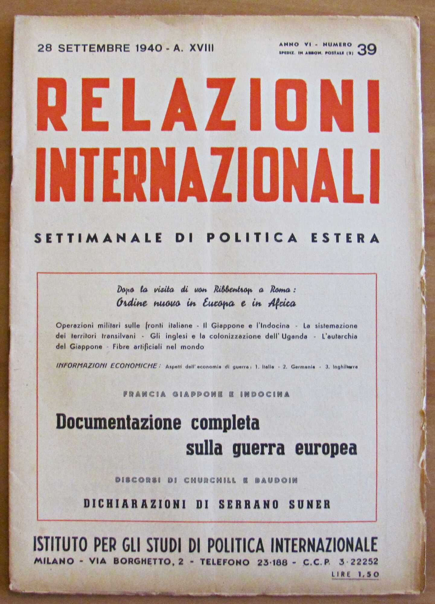 RELAZIONI INTERNAZIONALI N.39 - Settimanale di Politica Estera - 28 …