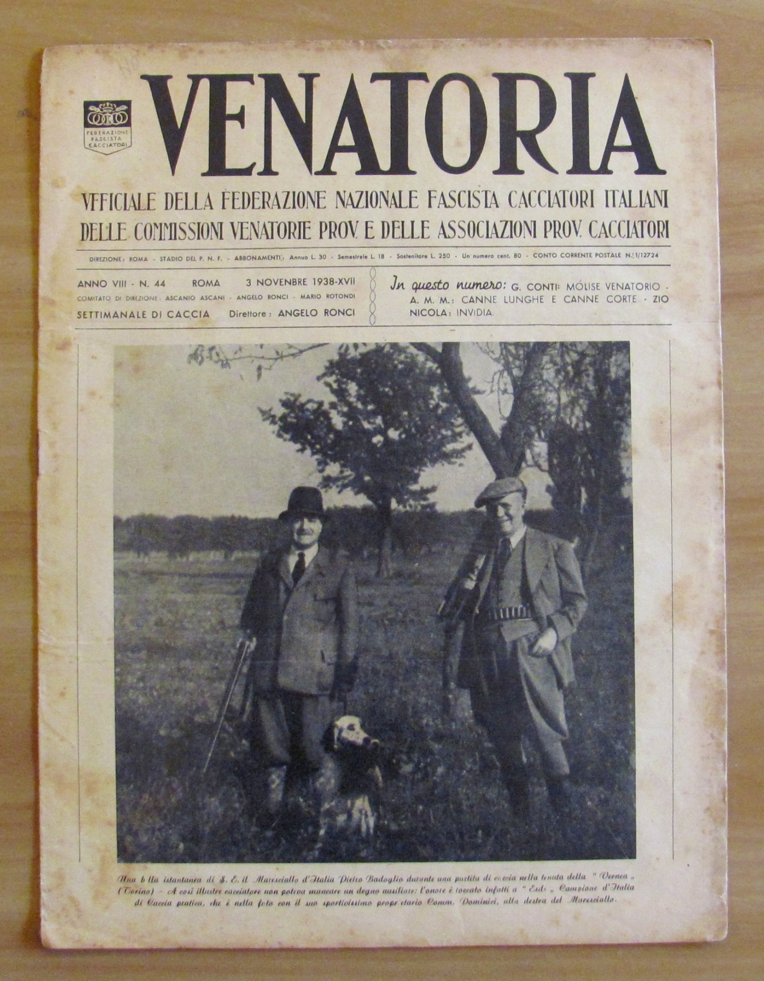 Rivista VENATORIA Federaz. Naz. Fascista Cacciatori Italiani N.44, 1938 - …