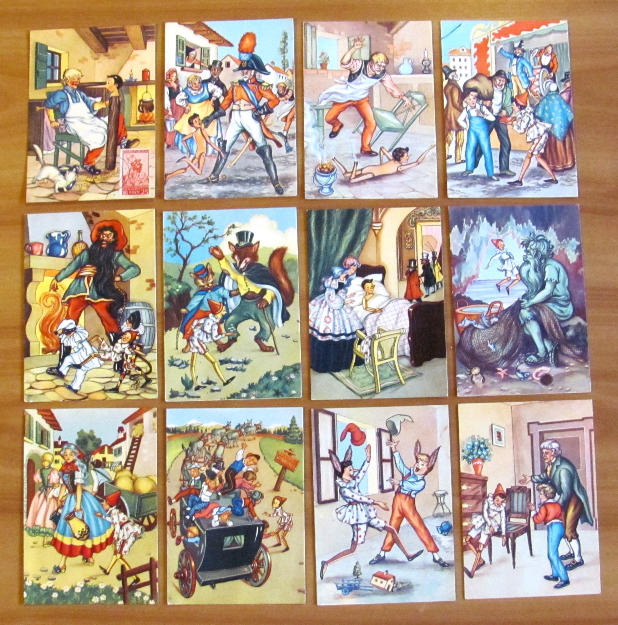 Serie Completa di 12 Cartoline PINOCCHIO, 1954 - NUOVE