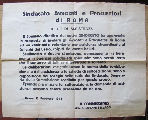 SINDACATO AVVOCATI E PROCURATORI di ROMA - OPERE di ASSISTENZA, …