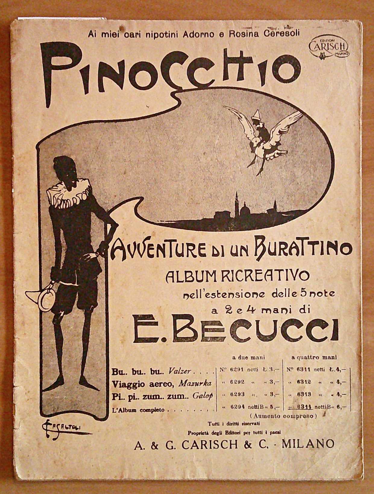 Spartito PINOCCHIO AVVENTURE DI UN BURATTINO, anni '50 - Cop. …