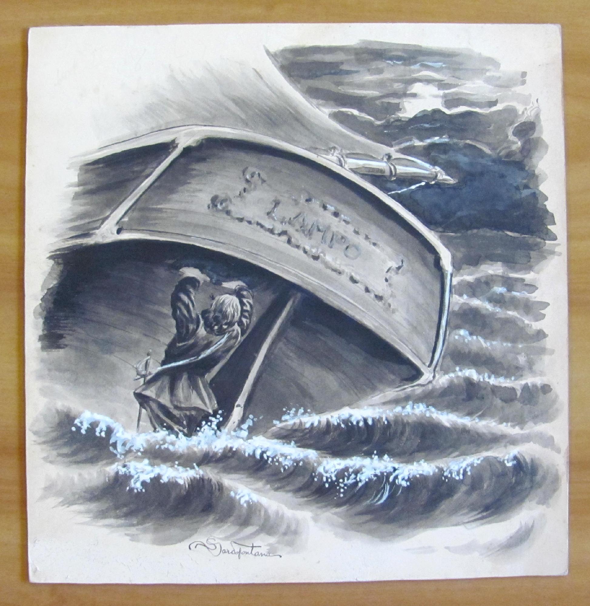 Tavola originale di SARDOFONTANA noto illustratore Salgariano - primi '900 …