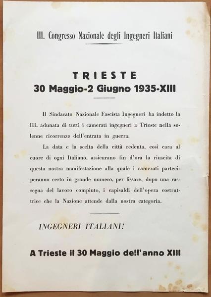 Volantino. Iii Congresso Nazionale Ingegneri Italiani