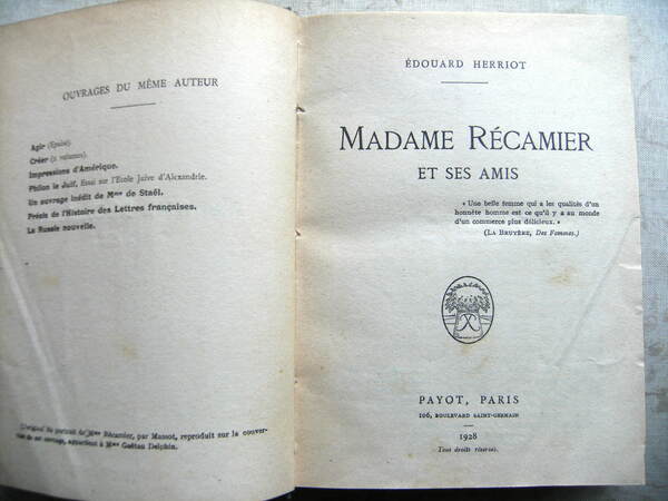 MADAME RECAMIER ET SES AMIS