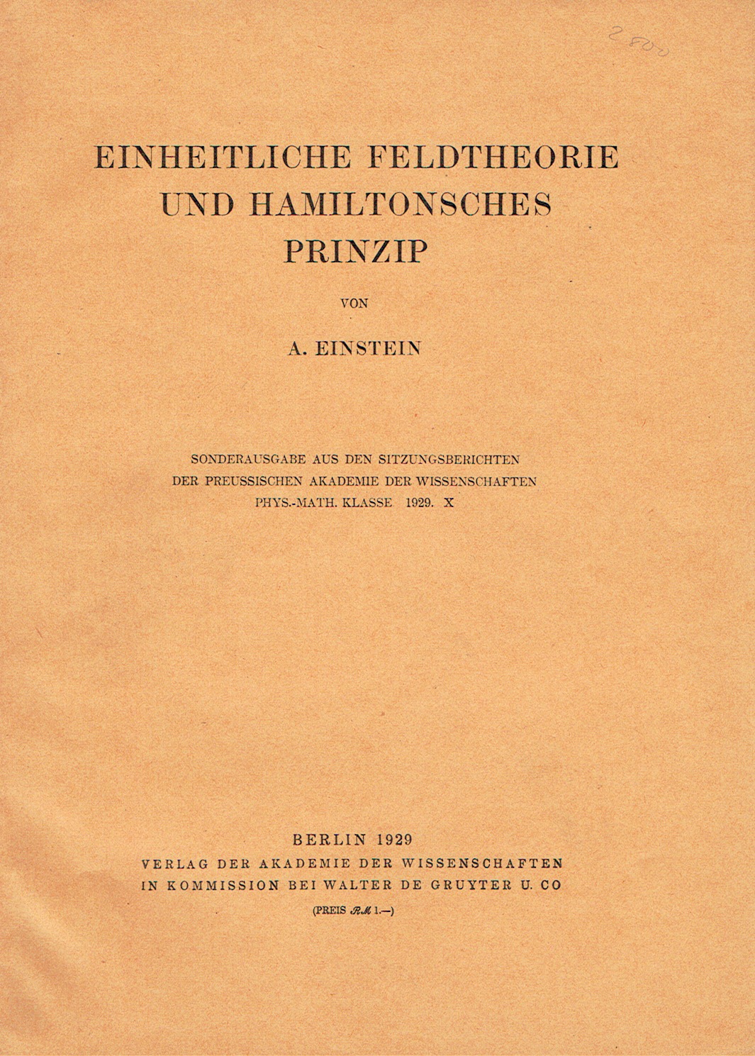 EINHEITLICHE FELDTHEORIE UND HAMILTONSCHES PRINZIP. [Unified Field Theory and Hamilton's …
