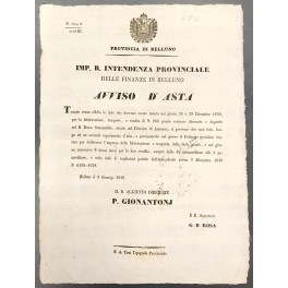 Avviso d'asta. Imp. R. Intendenza provinciale delle Finanze di Belluno. …