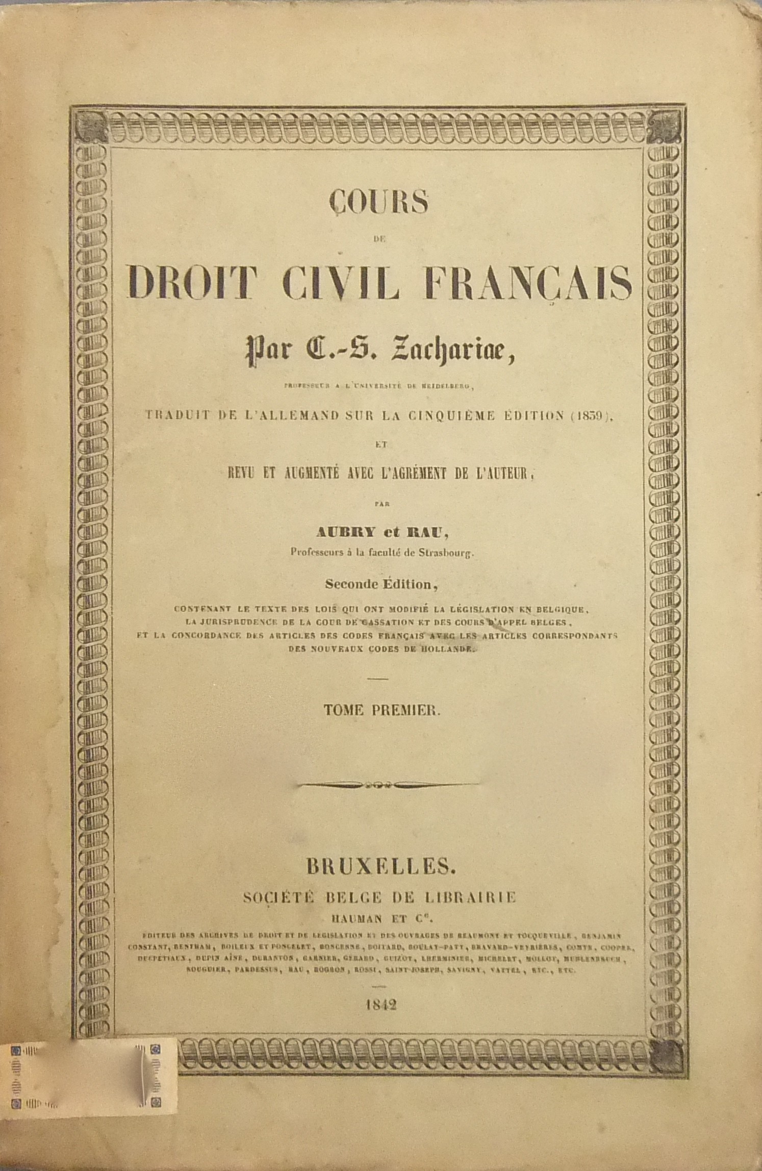 Cours de droit civil francais. Traduit de l'allemand sur la …