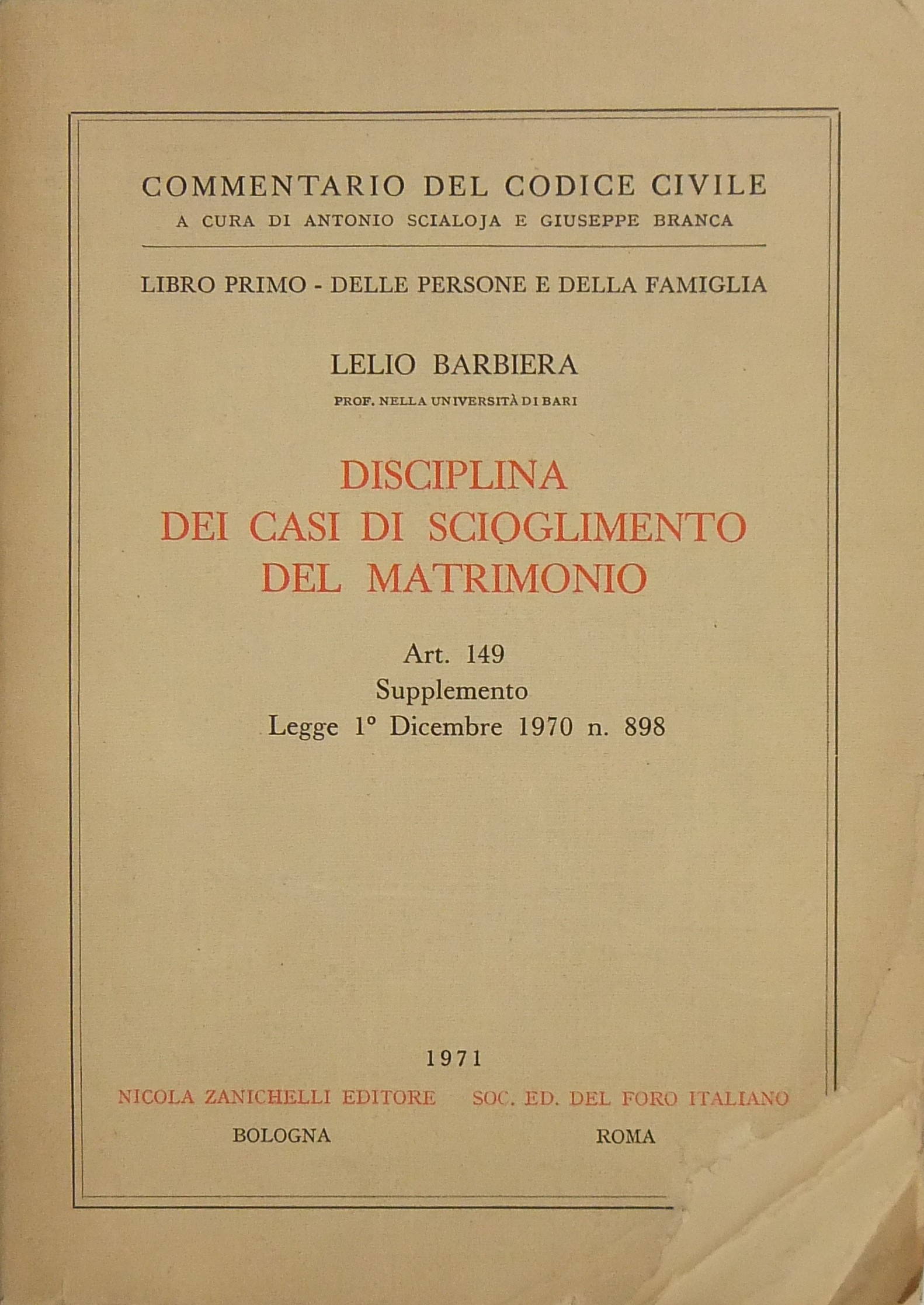 Disciplina dei casi di scioglimento del matrimonio. Art. 149. Supplemento …