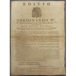 Editto Ferdinando IV. Disposizioni sul controllo dei forestieri che entrano …