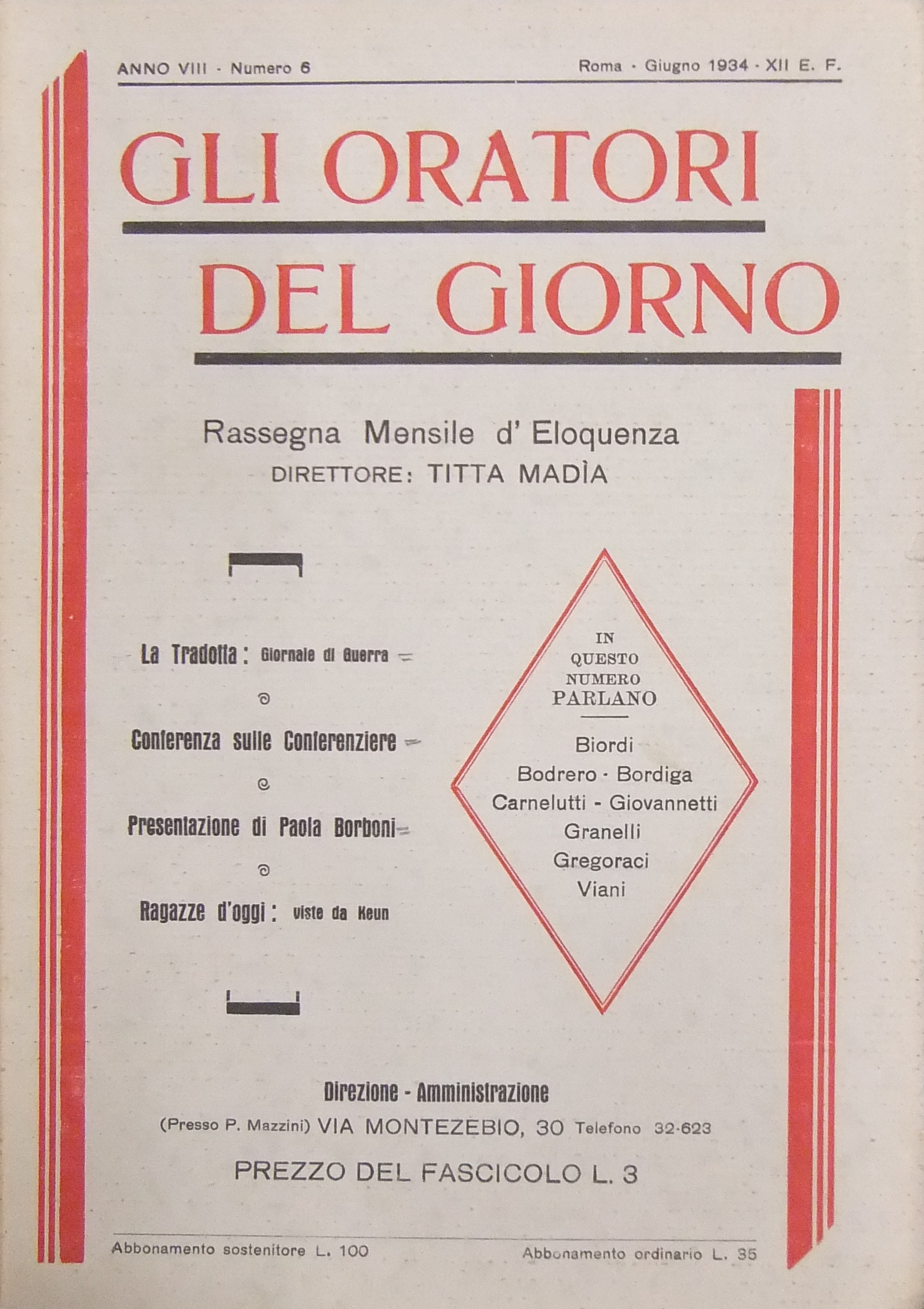 Gli oratori del giorno. Rassegna mensile d'eloquenza. Anno VIII - …