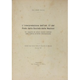 L'interpretazione dell'art. 17 del Patto della Società delle Nazioni (in …