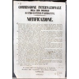 Notificazione. Commissione Internazionale della Lega Doganale Austro-Estense-Parmigiana. Divieto di trasporto …