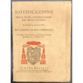 Notificazione della Sacra Congregazione del Buon Governo sulla vendita de' …