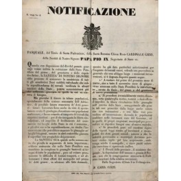 Notificazione. Papa Pio IX in vista della mancanza di grano …