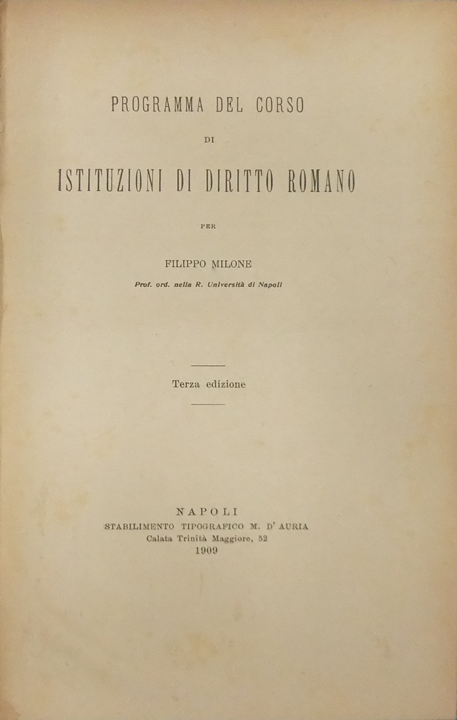 Programma del corso di istituzioni di diritto romano