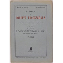 Rivista di Diritto Processuale. Annata 1970. Diretta da: Francesco Carnelutti, …