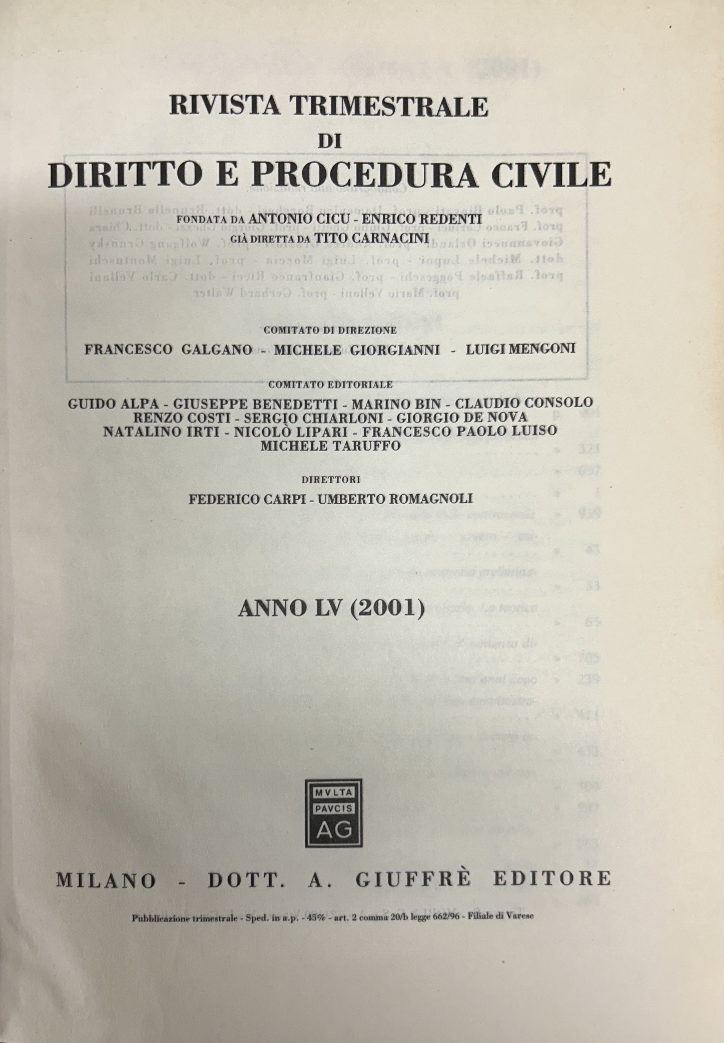 Rivista trimestrale di diritto e procedura civile. Fondata da: A. …