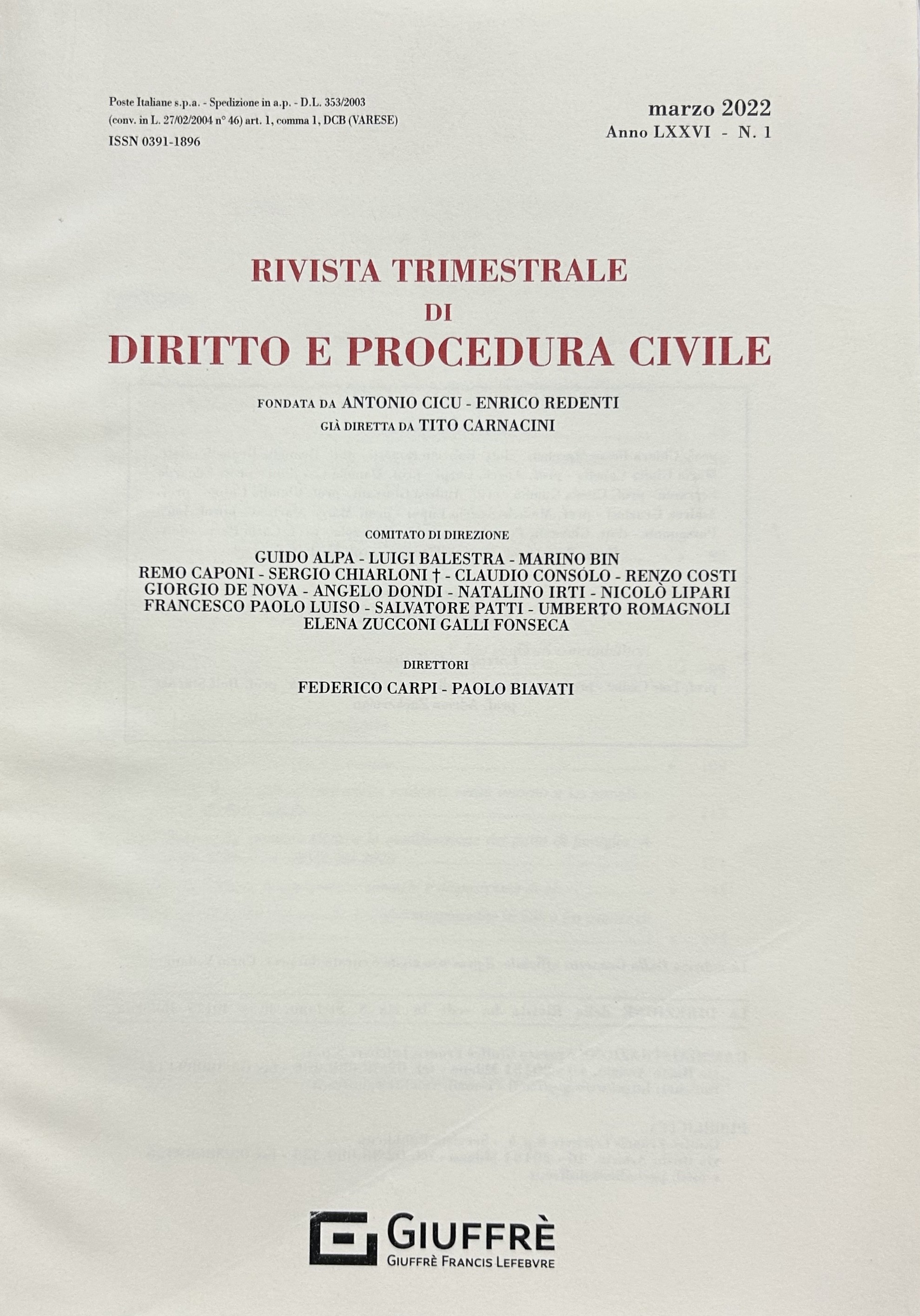Rivista trimestrale di diritto e procedura civile. Fondata da: A. …