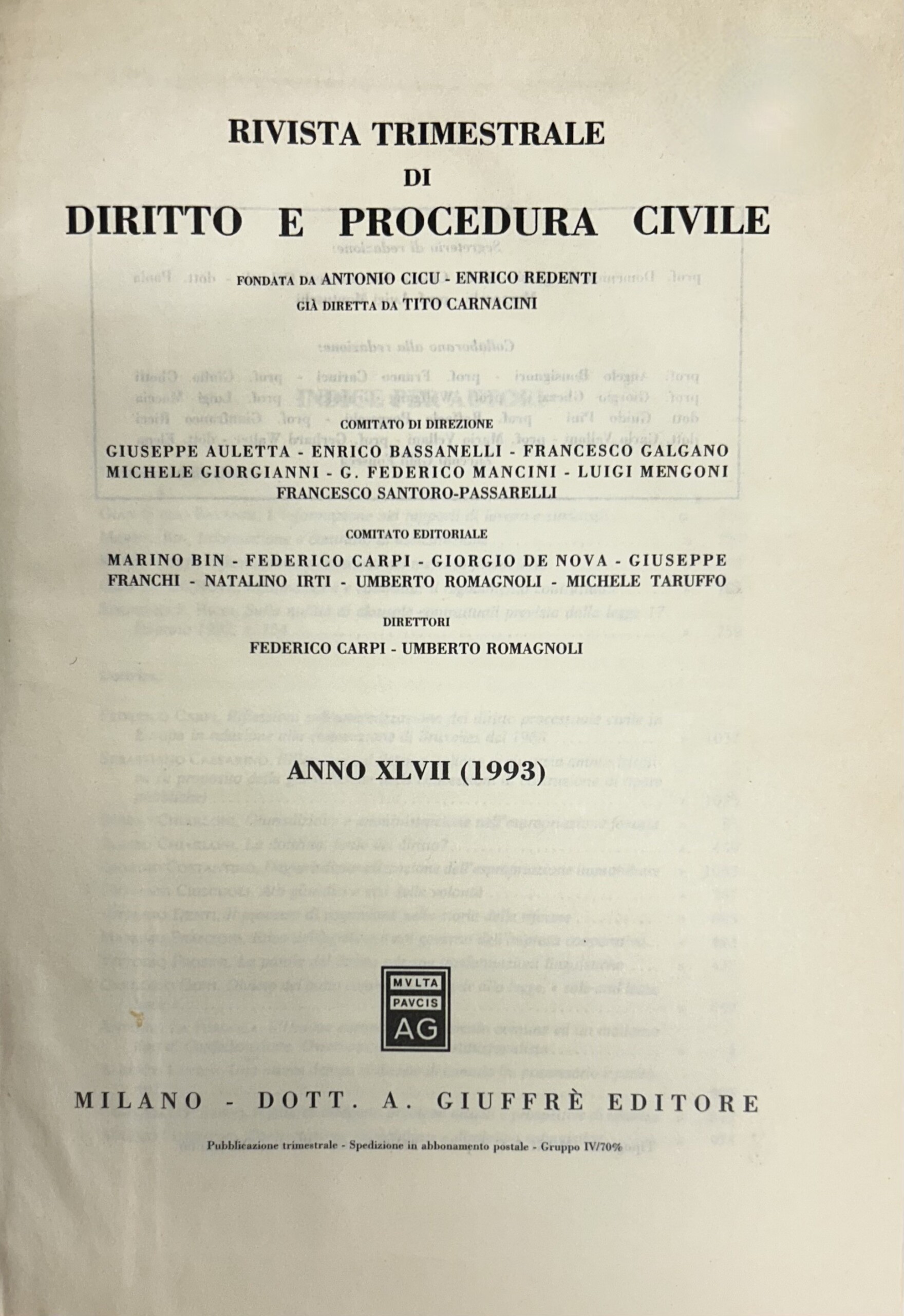 Rivista trimestrale di diritto e procedura civile. Fondata da: A. …