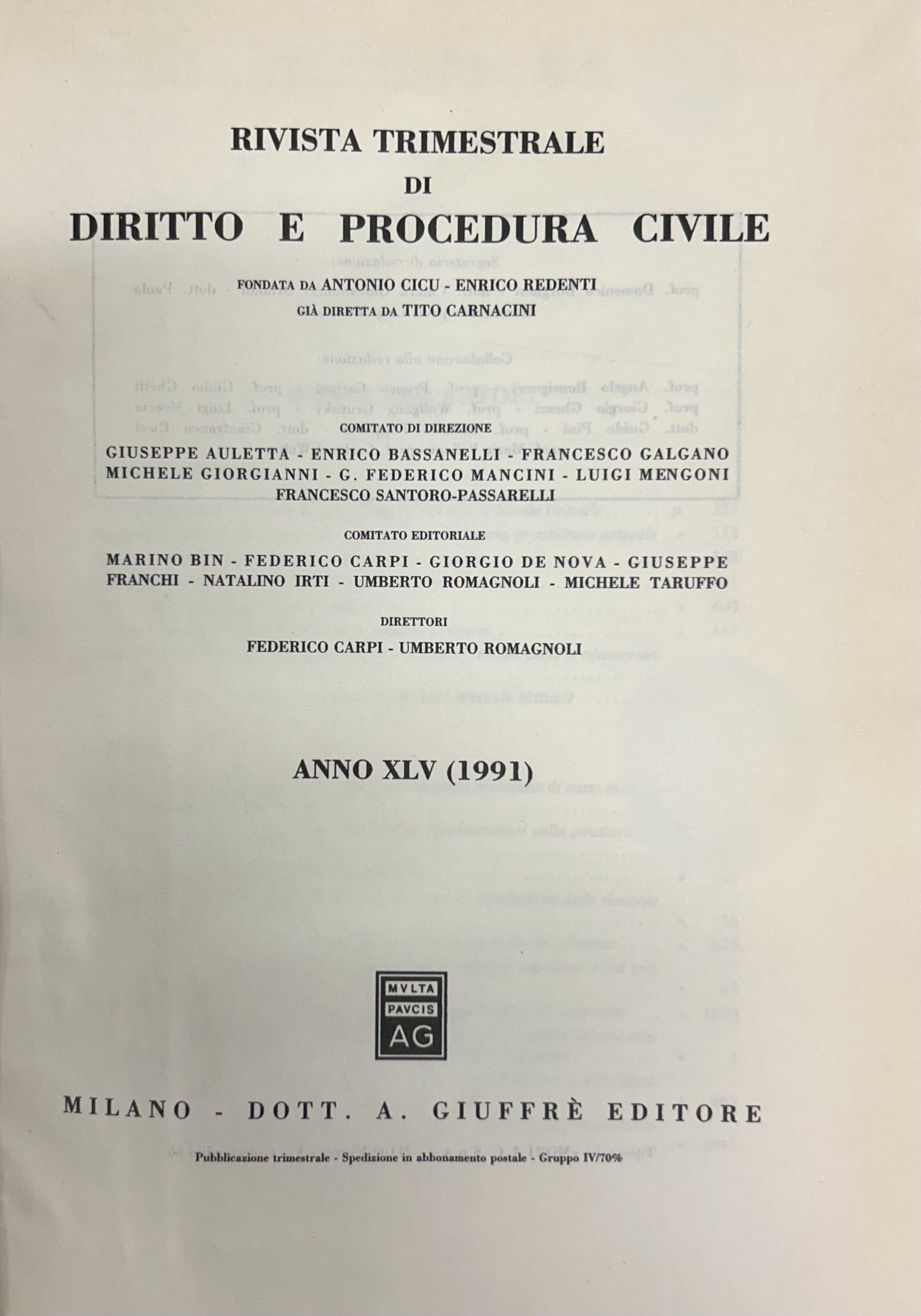 Rivista trimestrale di diritto e procedura civile. Fondata da: A. …