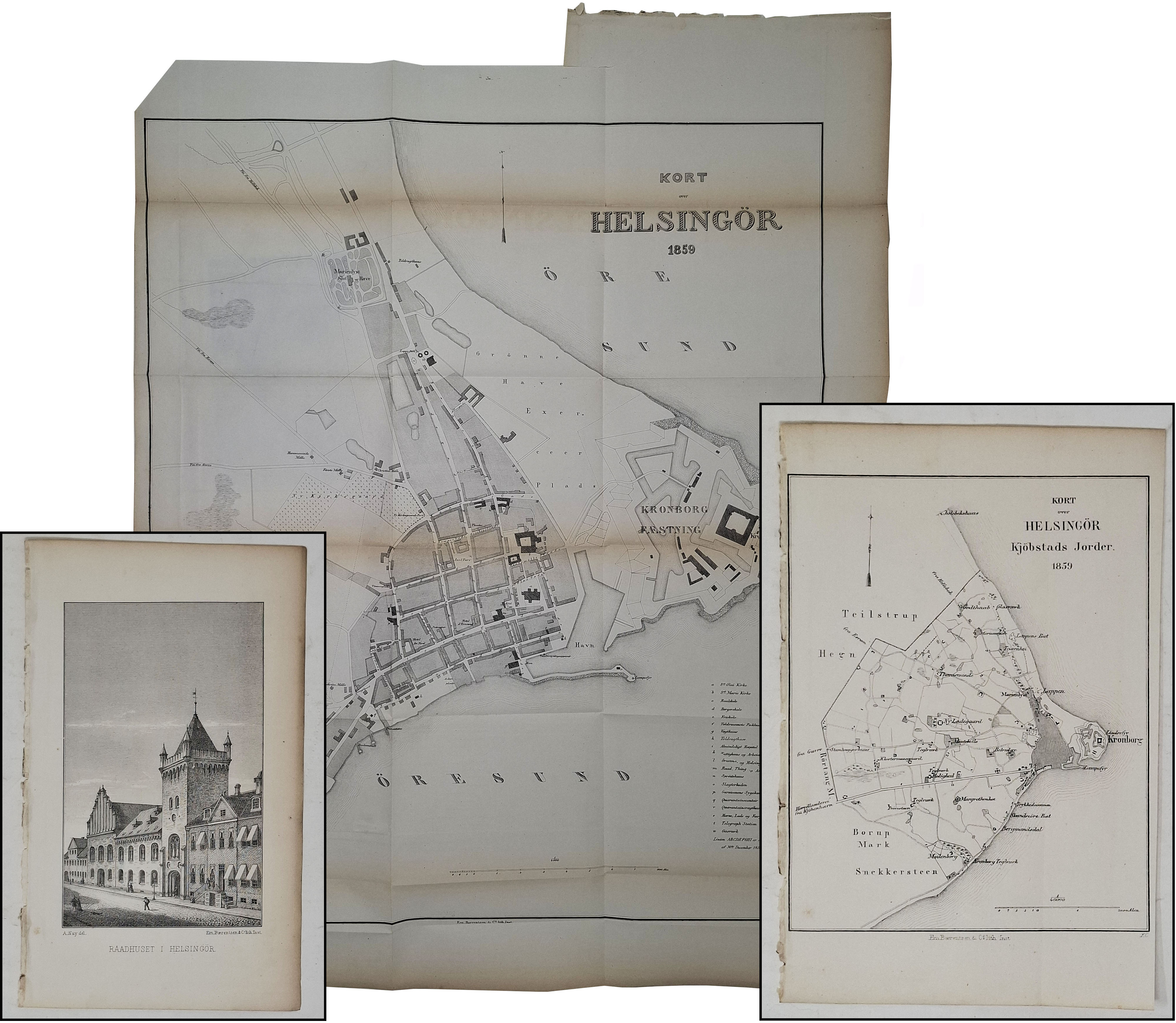 2 MAPPE GEOGRAFICHE E VEDUTA DELLA CITTà DI HELSINGOR