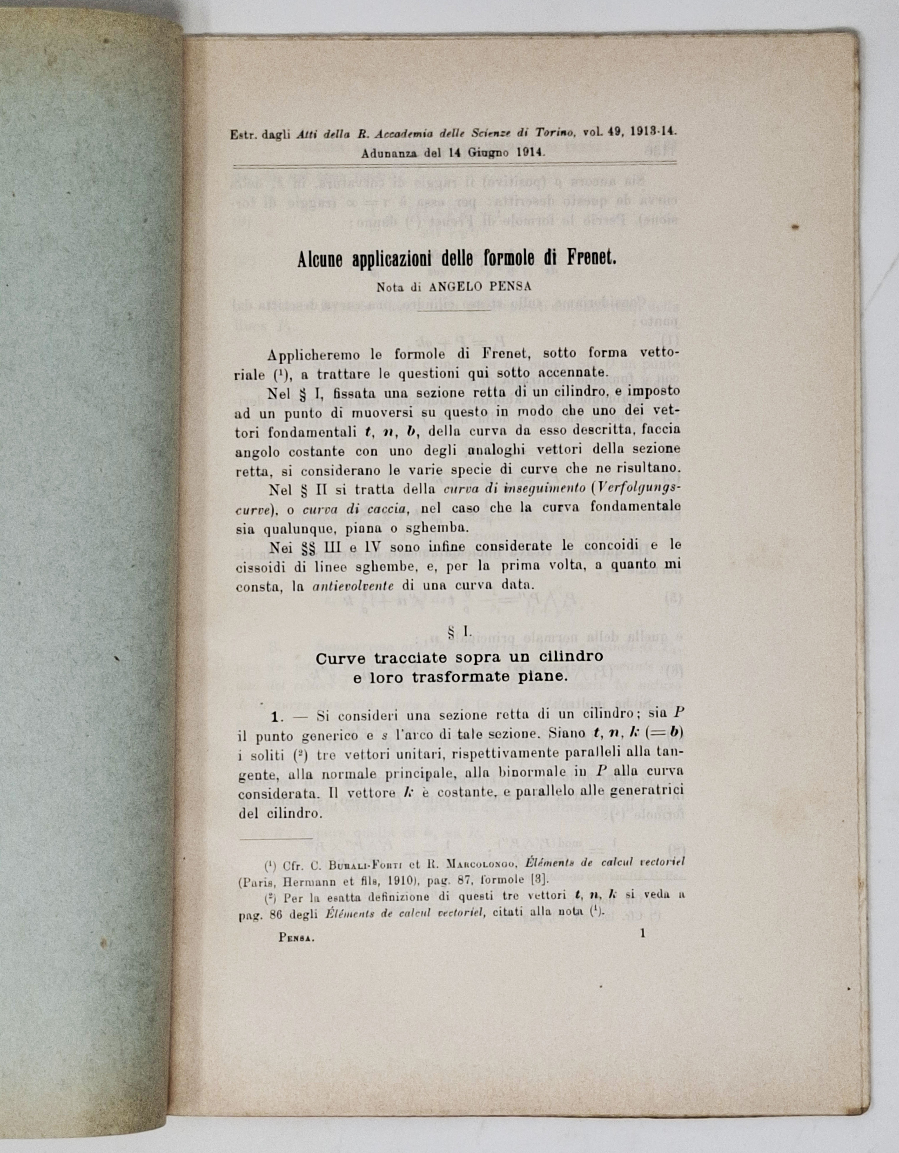 ALCUNE APPLICAZIONI DELLE FORMOLE DI FRENET