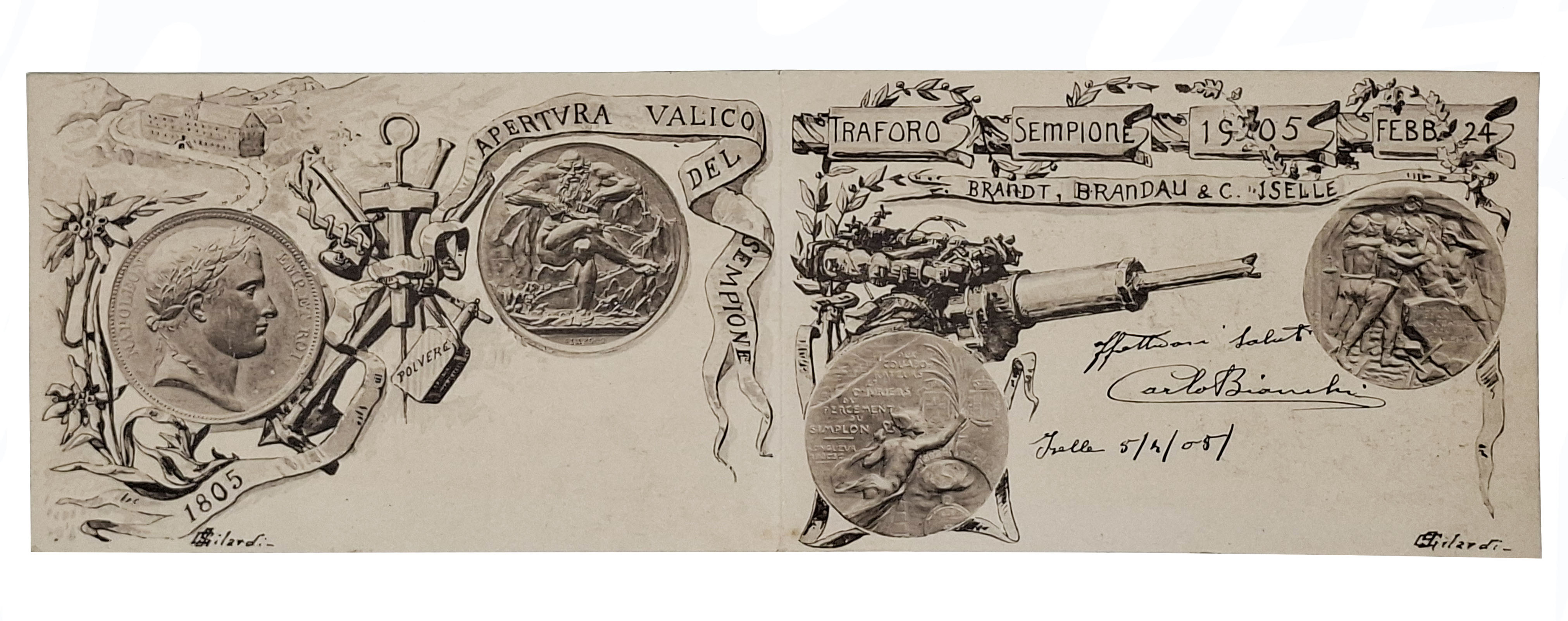 cartolina doppia commemorativa del centenario dell'apertura del valico del Sempione