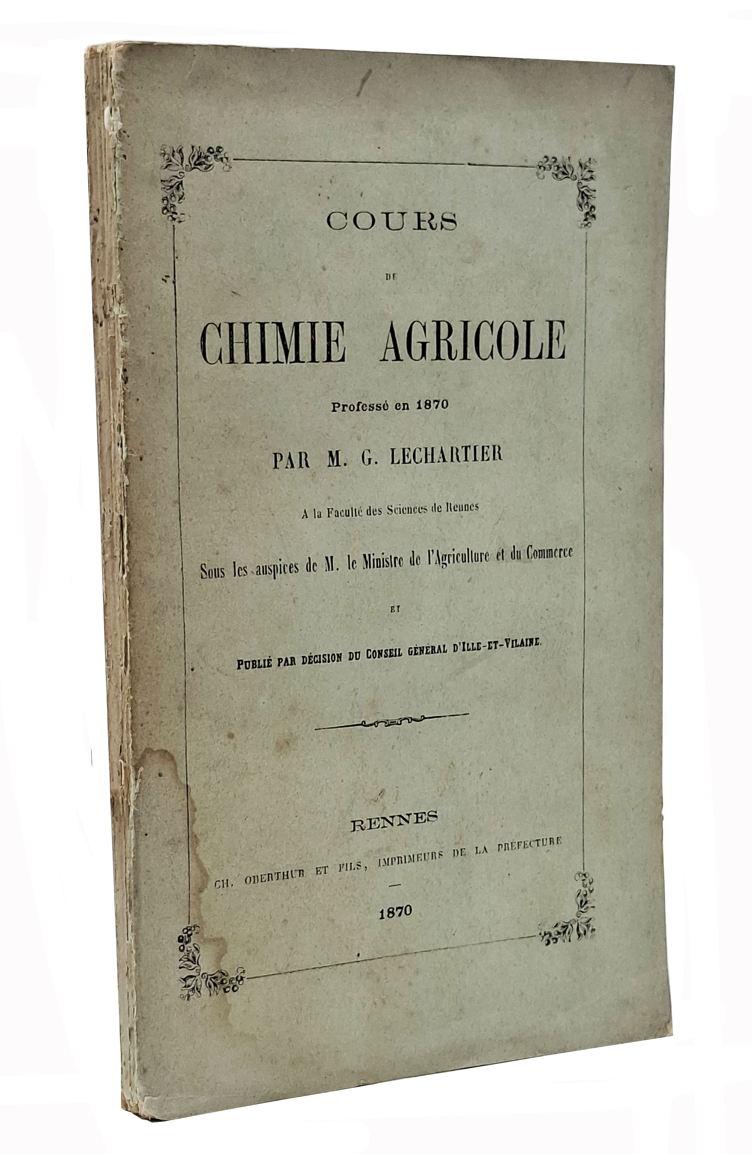 COURS DE CHIMIE AGRICOLE professé en 1870 / Alimentation du …