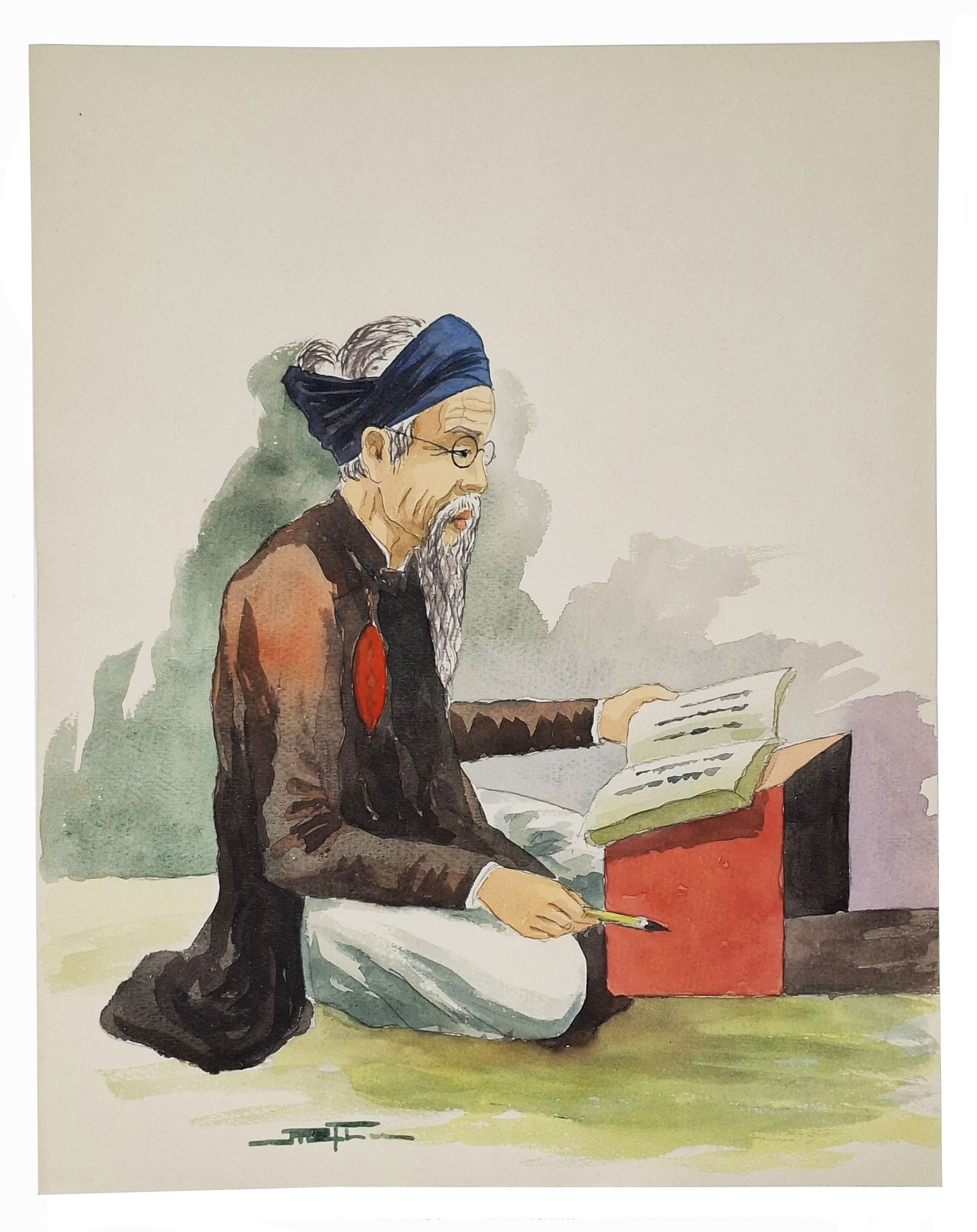 gouache su carta (vecchio scribano orientale)