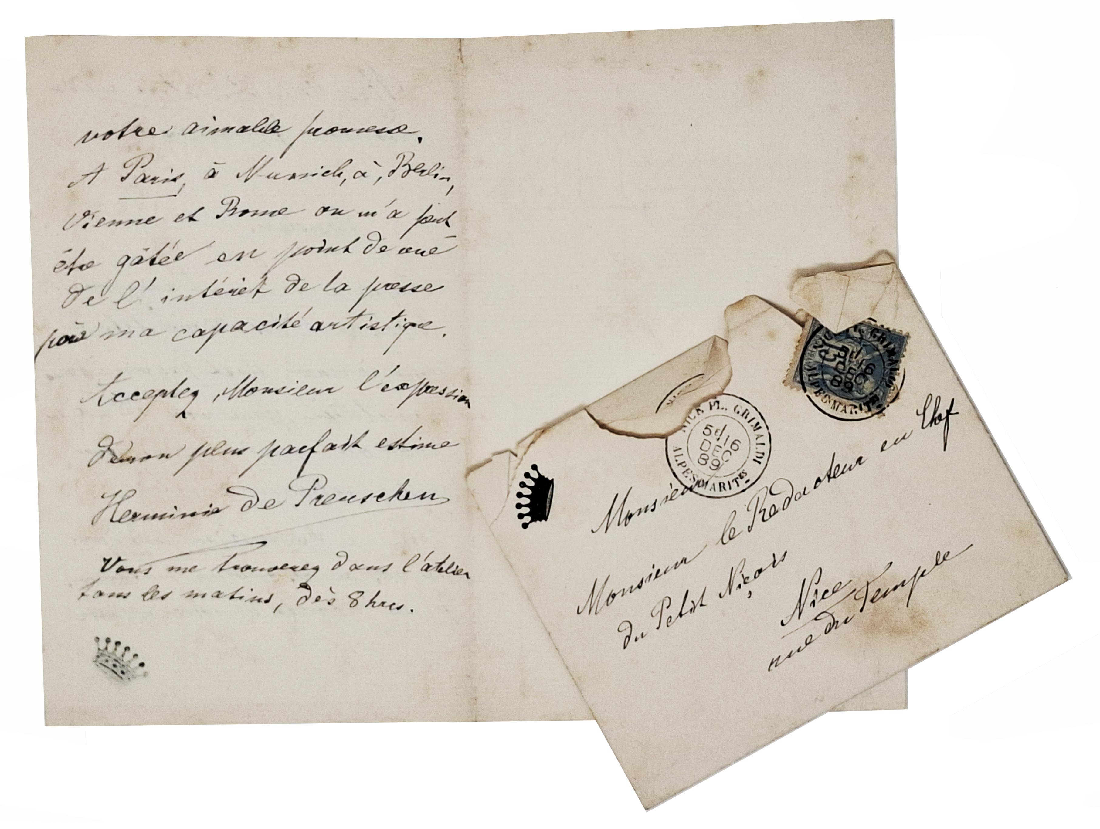 lettera manoscritta con autografo originale di Herminia Preuschen (Hermione Von …
