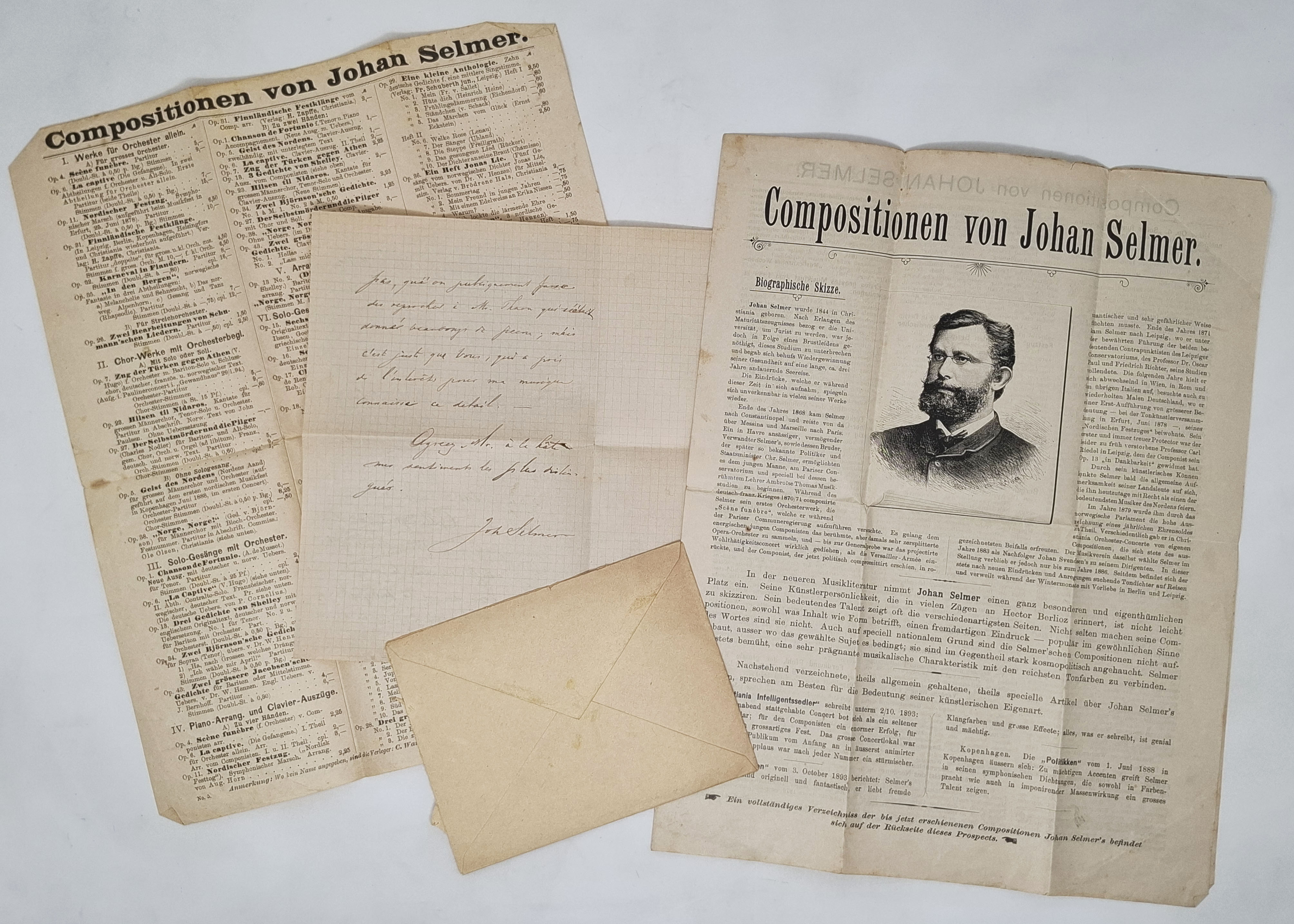 lettera manoscritta con autografo originale di Johan Selmer