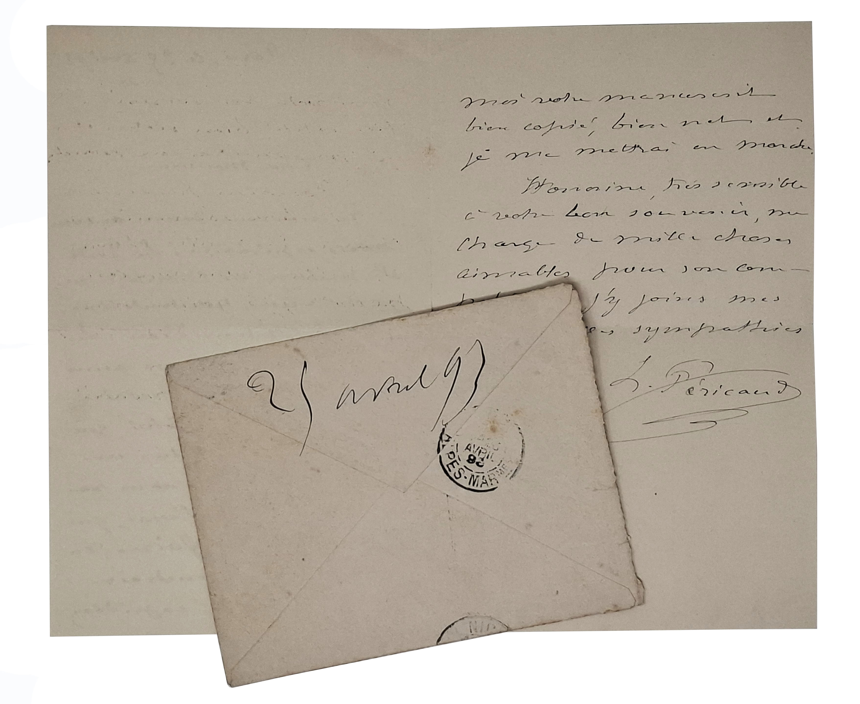 lettera manoscritta con autografo originale di Louis Jean Pericaud