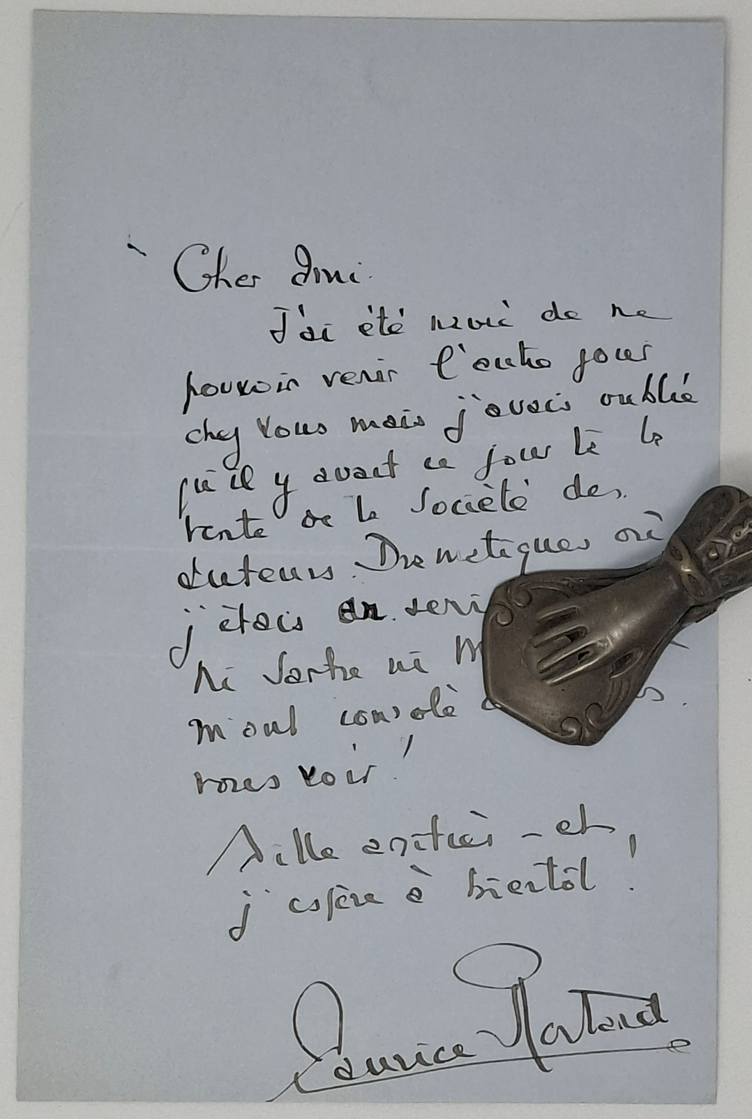 lettera manoscritta con autografo originale di Maurice Rostand