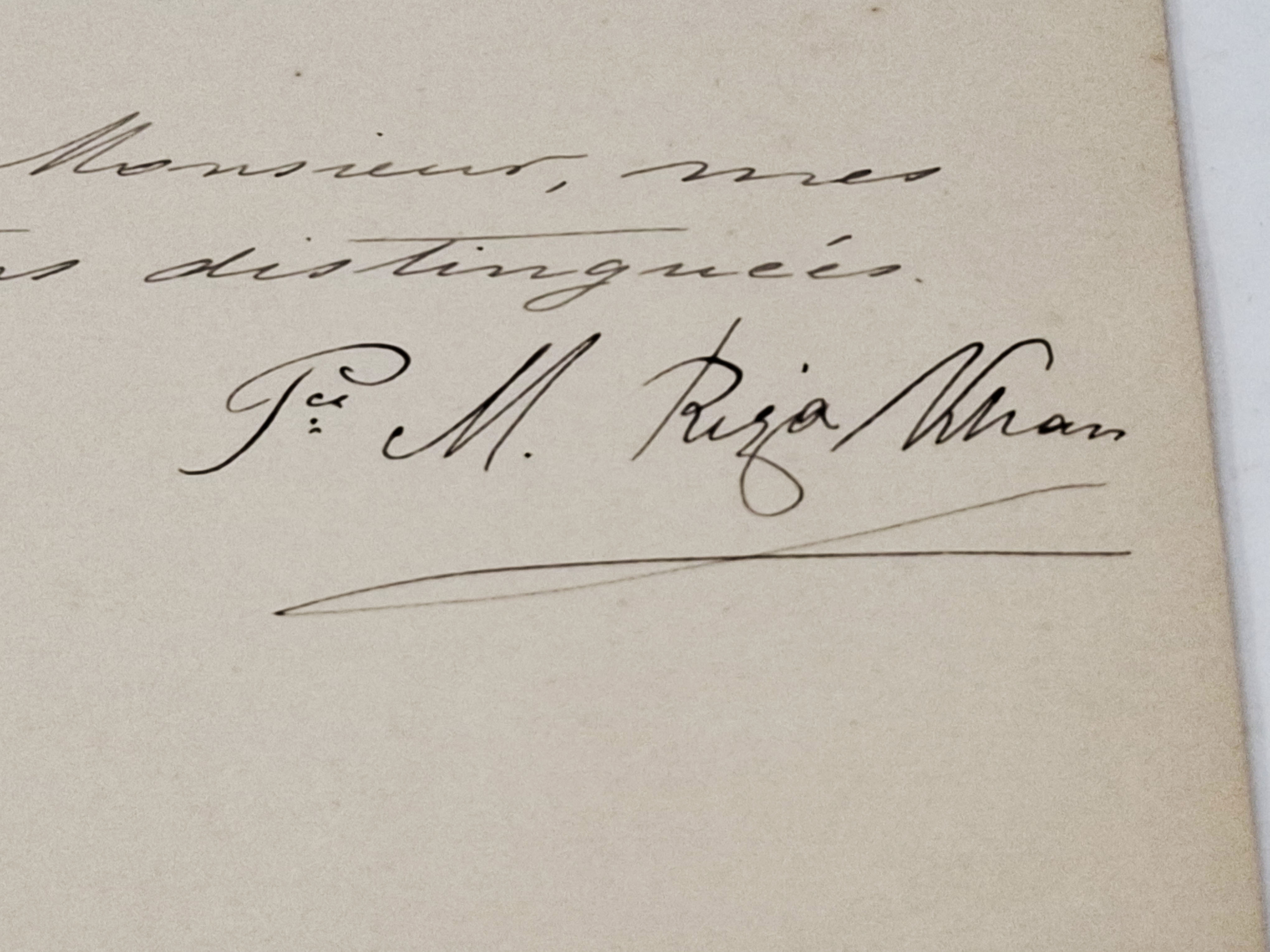 lettera manoscritta con autografo originale di Mirza Riza Khan